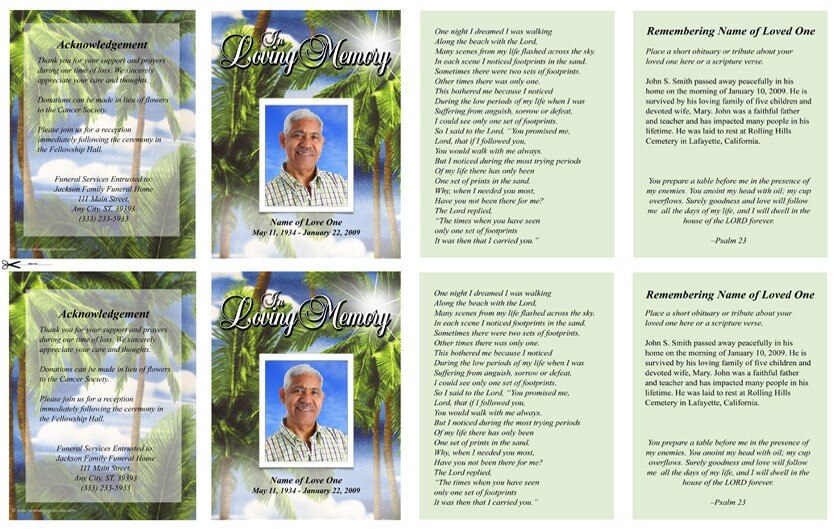 Paradise Small Memorial Card Template.