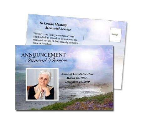 Seascape Funeral Announcement Postcard Template.