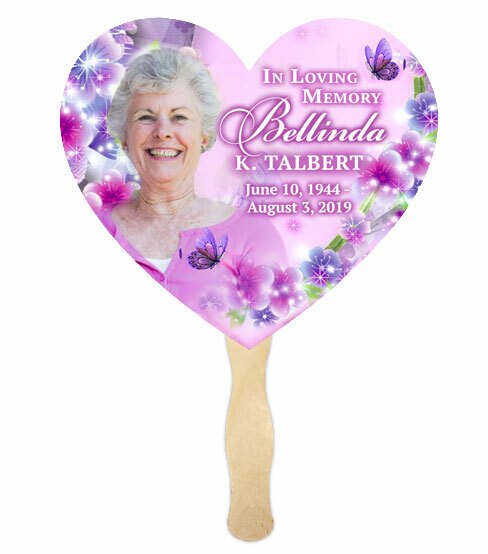 Church Fan Heart Memorial With Wooden Handle Butterflies (Pack of 10).