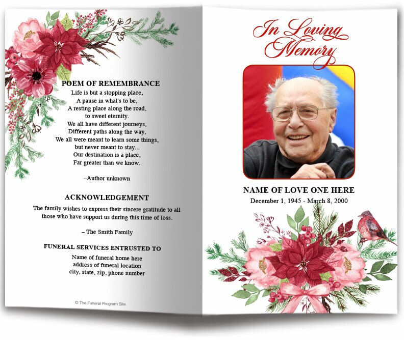 Christmas Floral Watercolor Funeral Program Template.