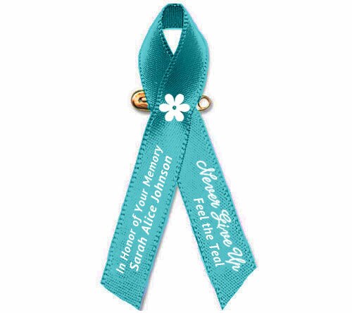 Personalized Ovarian Cancer Ribbon (Teal) - Pack of 10.