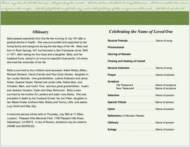 Winsome Funeral Program Template.