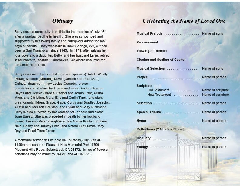 Open Arms Funeral Program Template.