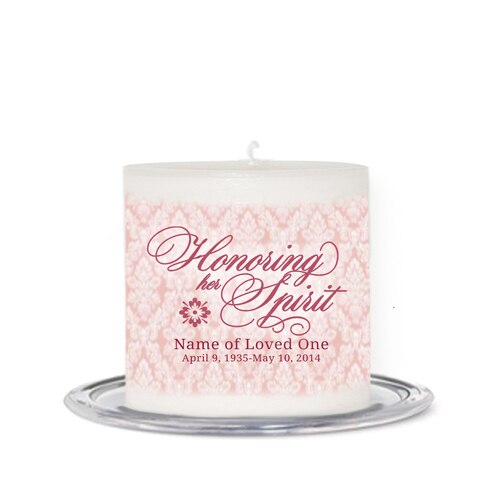Honor Her Spirit Personalized Small Wax Memorial Candle.