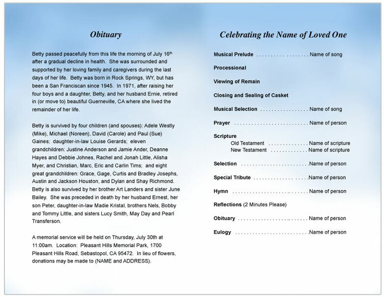 Wings Funeral Program Template.