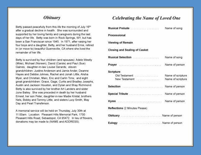 Tennis Funeral Program Template.
