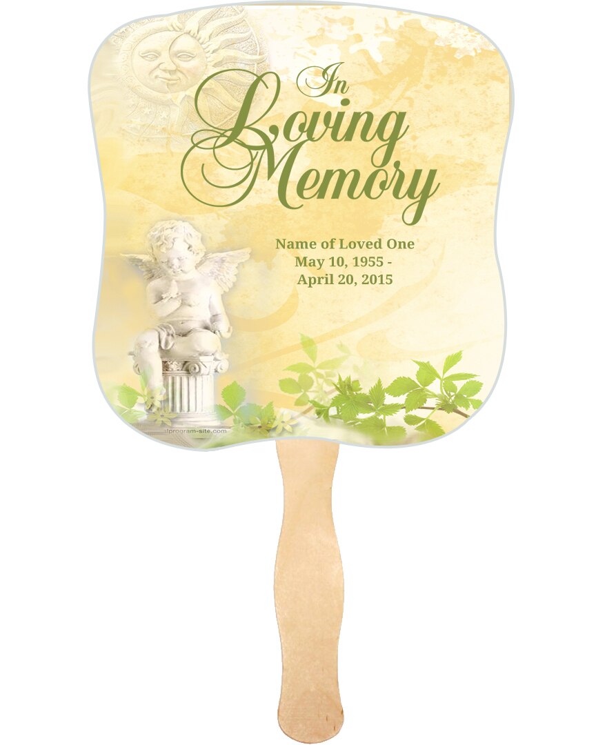 Cherub Cardstock Memorial Fan With Wooden Handle (Pack of 10).