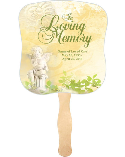 Cherub Cardstock Memorial Fan With Wooden Handle (Pack of 10).
