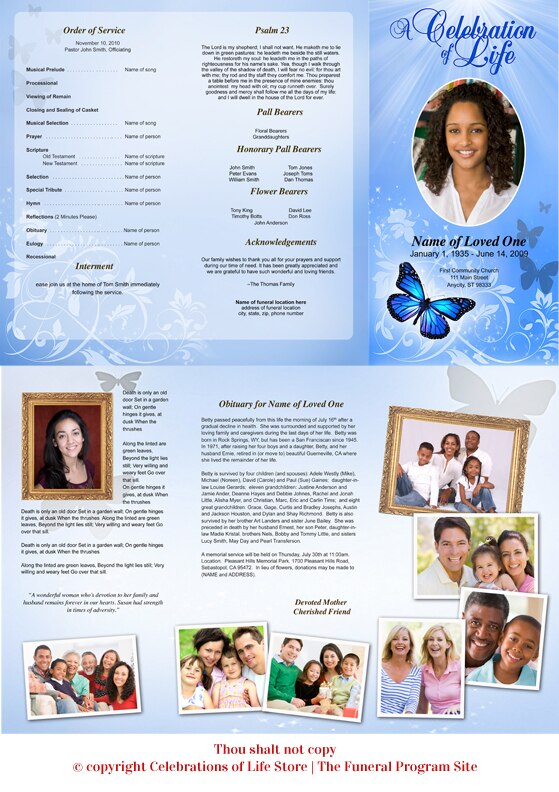 Butterfly Trifold Funeral Brochure Template.