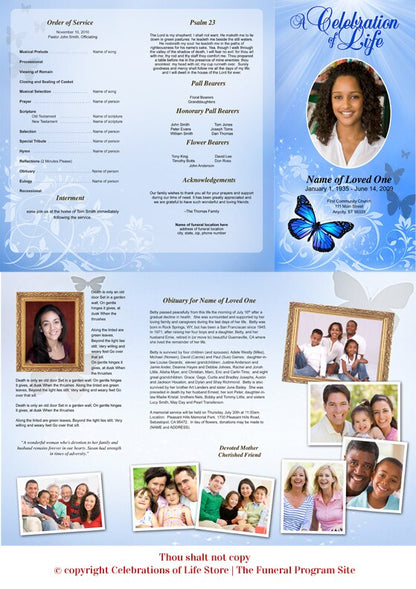 Butterfly Trifold Funeral Brochure Template.