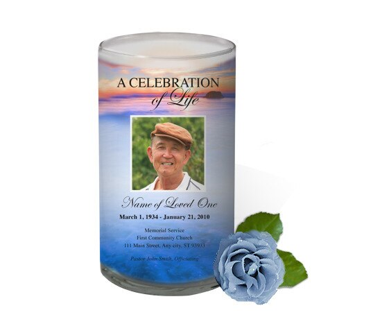 Sunset Dusk Personalized Glass Memorial Candle.