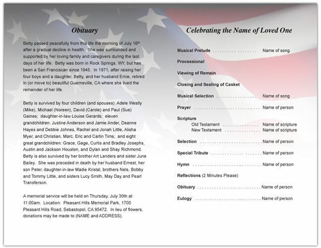 US Flag Funeral Program Template.