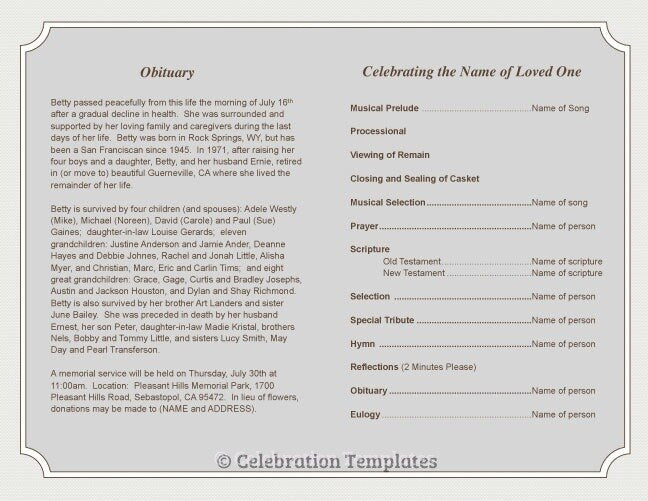 Famous Programme Celebrity Funeral Program Template | DIY Funeral Programs – Funeral ...