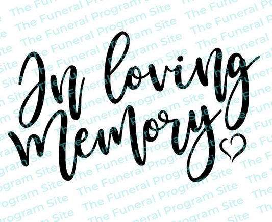 In Loving Memory Heart Funeral Program Title.