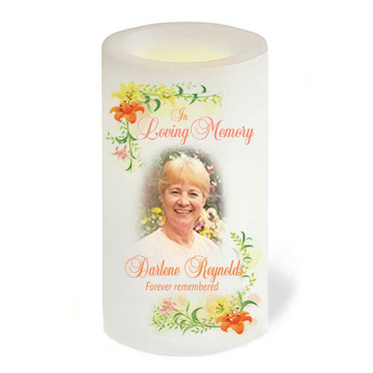 Lily Personalized Flameless LED Memorial Candle.
