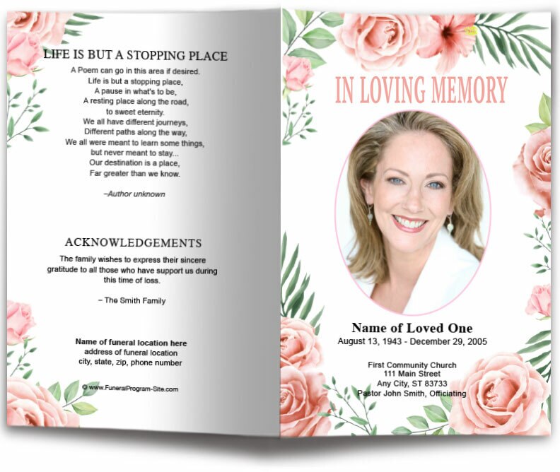 Blush Watercolor Funeral Program Template.