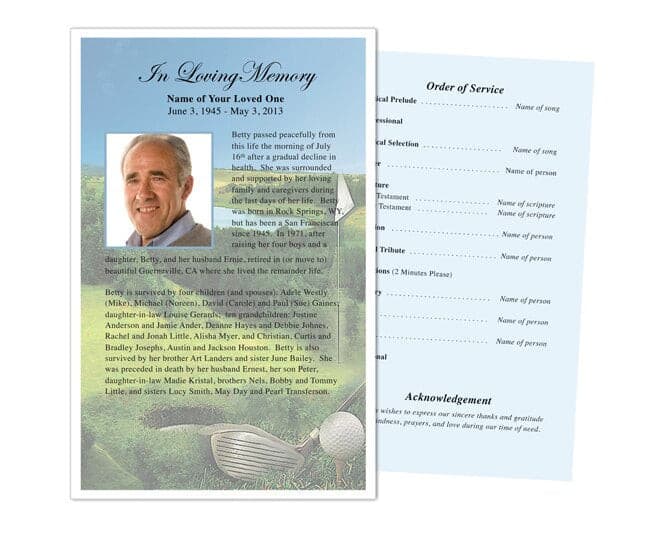 Golfer Funeral Flyer Template.