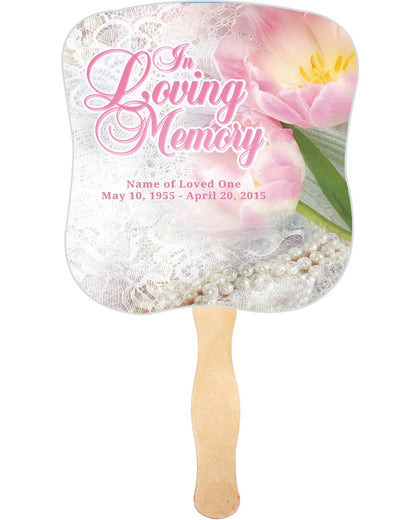 Pearls Cardstock Memorial Fan With Wooden Handle (Pack of 10).