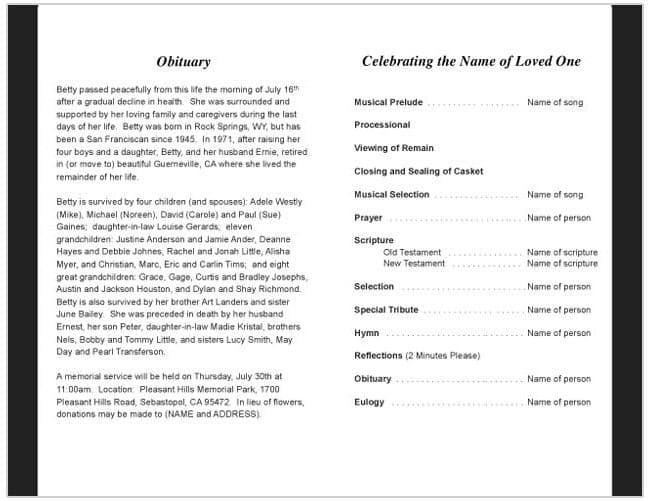 Racing Funeral Program Template.
