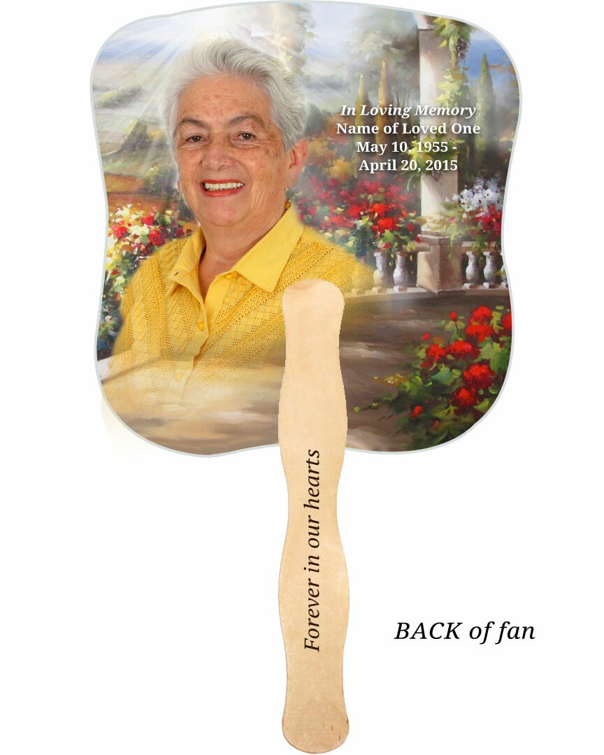 Tuscany Cardstock Memorial Fan With Wooden Handle (Pack of 10).