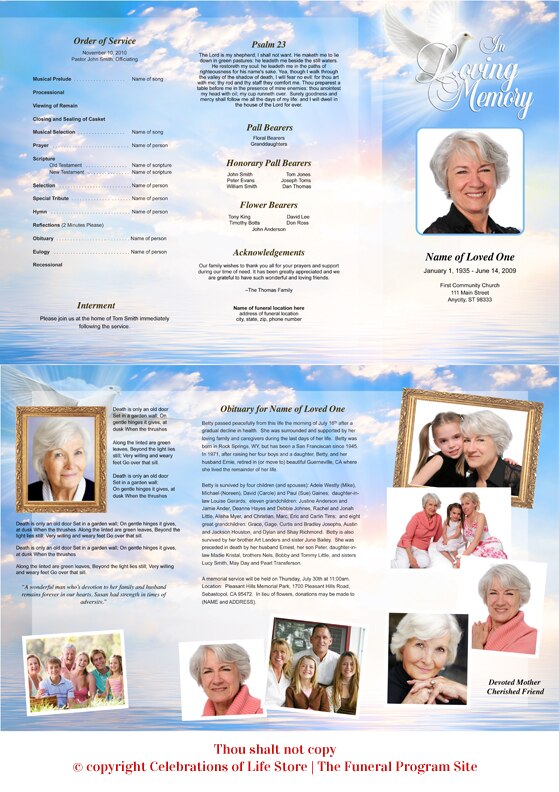 Peace Trifold Funeral Brochure Template.