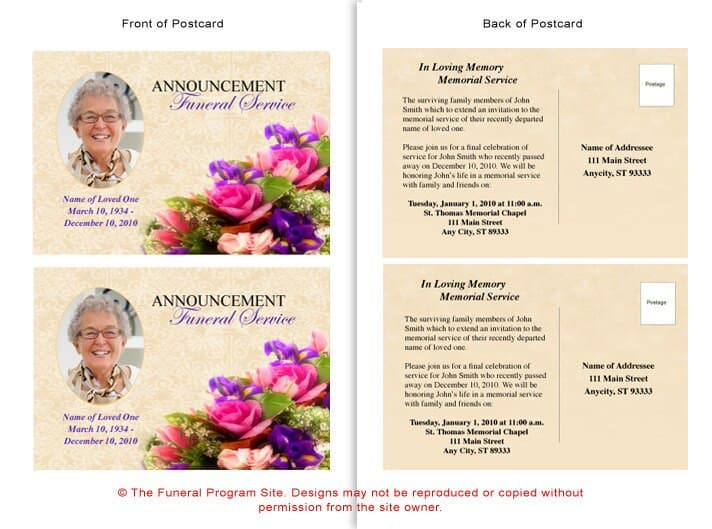 Golden Funeral Announcement Postcard Template.