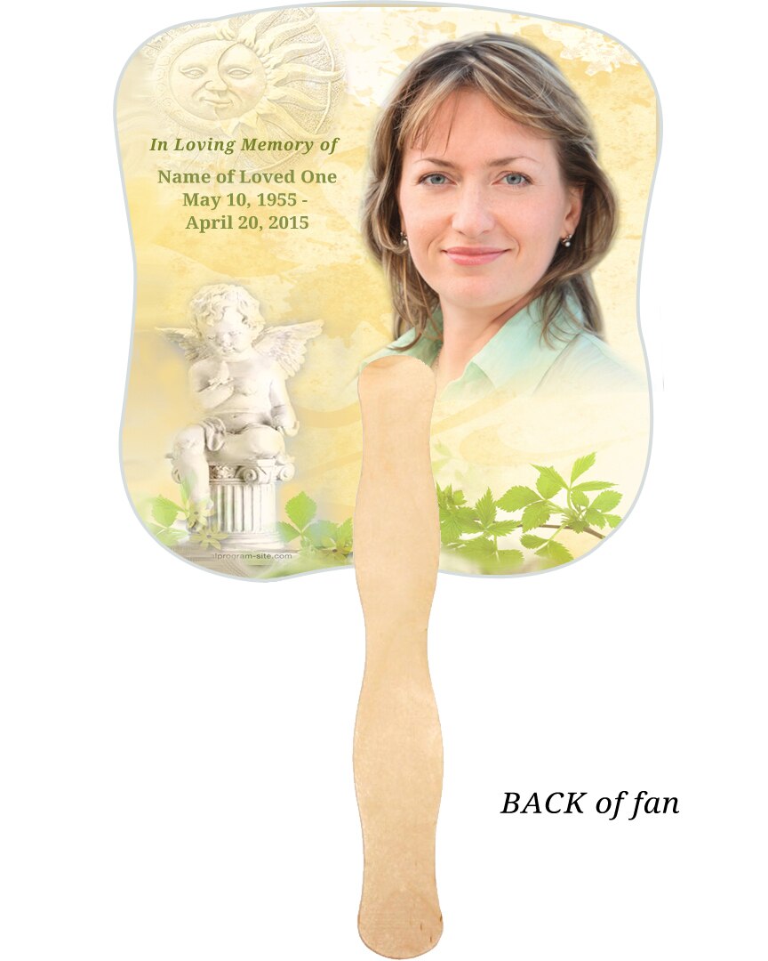 Cherub Cardstock Memorial Fan With Wooden Handle (Pack of 10).