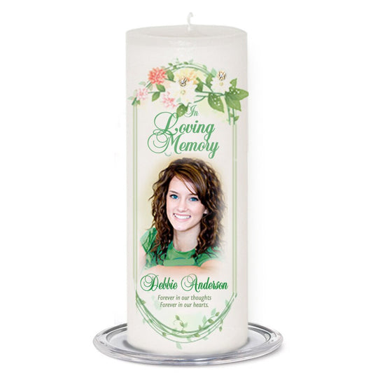 Ambrosia Personalized Wax Pillar Memorial Candle.