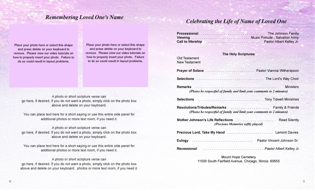 Sparkle Funeral Booklet Template.