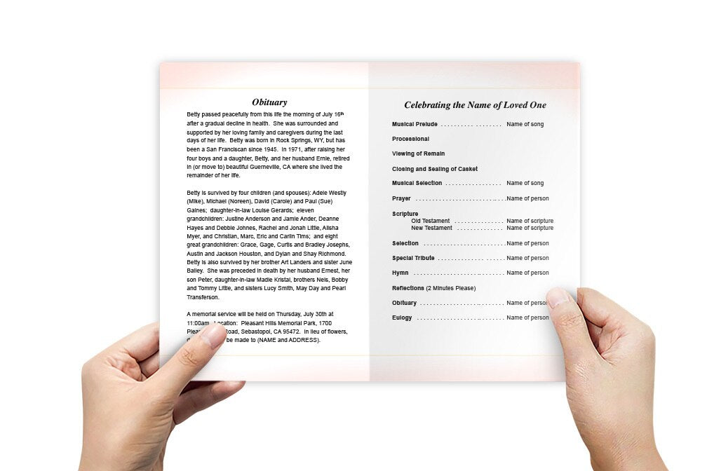 Uterine Cancer Peach Ribbon Funeral Program Template.