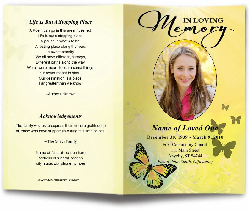 Butterfly Funeral Program Template.
