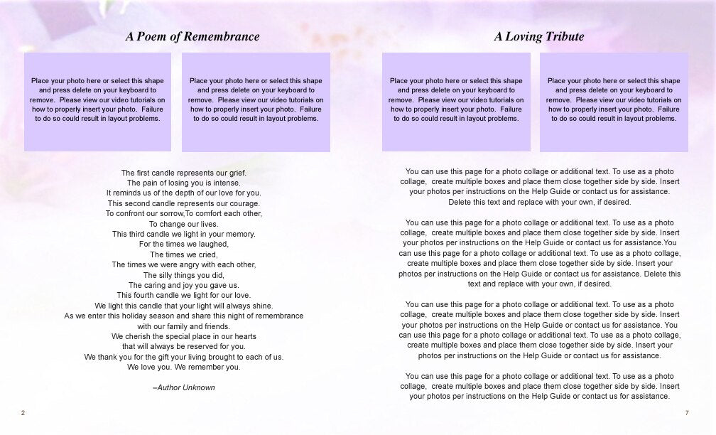 Lavender Funeral Booklet Template.