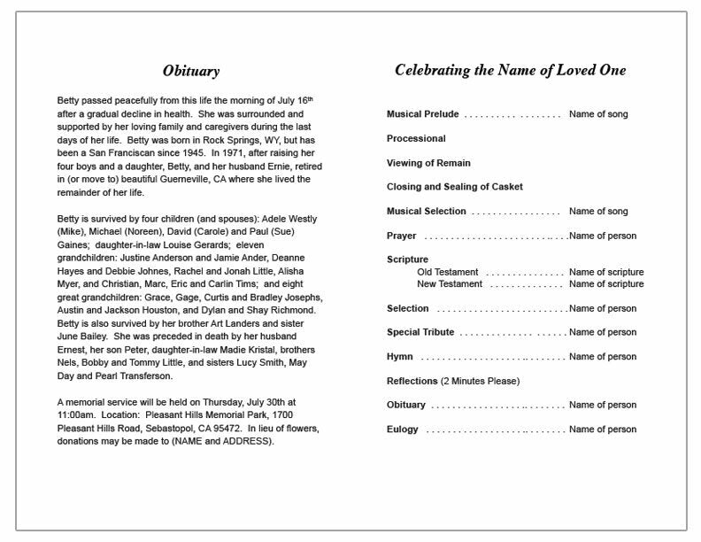 Alyssa Watercolor Funeral Program Template.