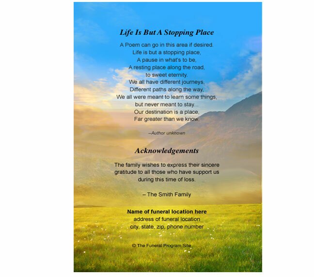 Horizon Small Memorial Card Template.