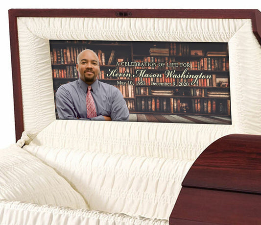 Custom Casket Panel Insert - Library Design.
