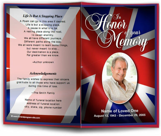 UK Flag Funeral Program Template.