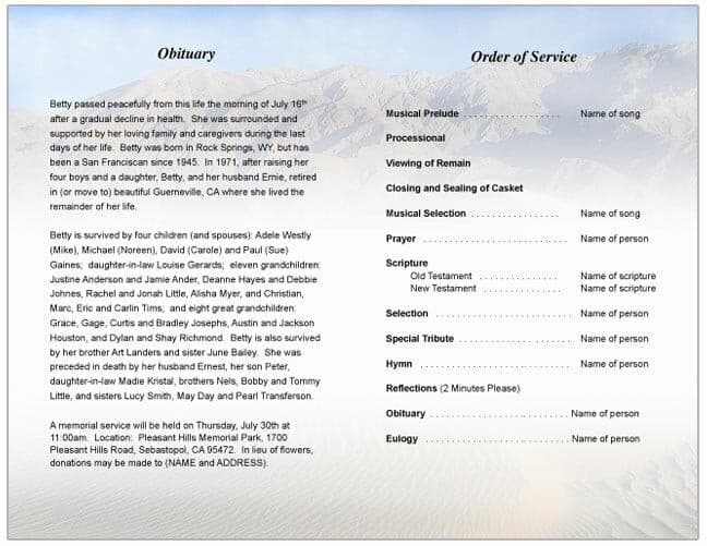Sandy Funeral Program Template.