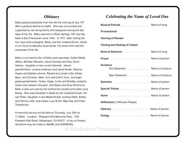 Cadence Funeral Program Template.