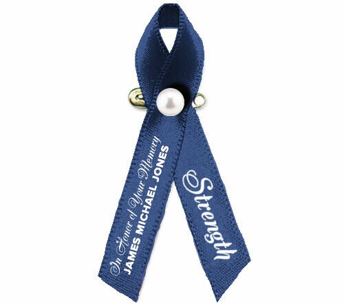 Personalized Colon Cancer Ribbon (Dark Blue) Pack of 10.