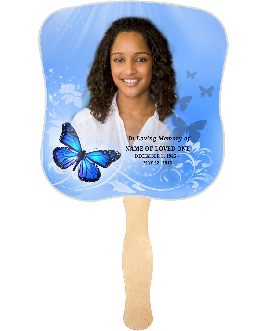 Butterfly Cardstock Memorial Fan With Wooden Handle (Pack of 10).