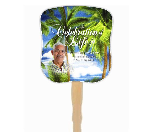 Paradise Cardstock Memorial Fan With Wooden Handle (Pack of 10).