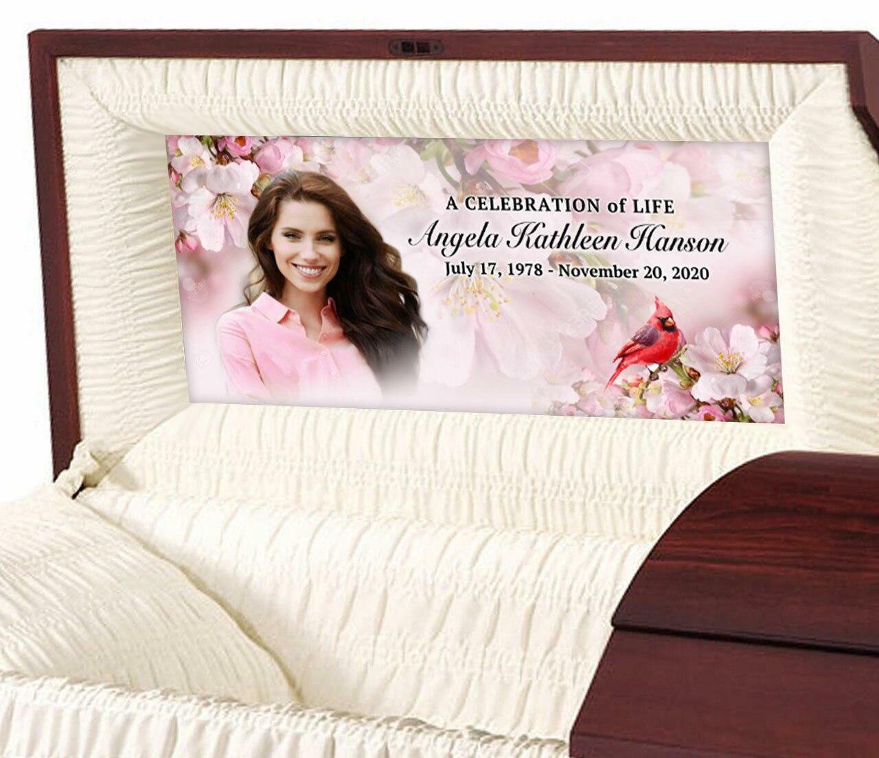 Custom Casket Panel Insert - Cardinal Blossoms Design.