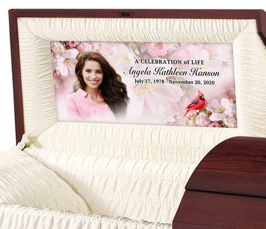 Custom Casket Panel Insert - Cardinal Blossoms Design.