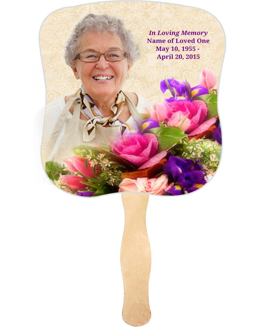 Golden Cardstock Memorial Fan With Wooden Handle (Pack of 10).