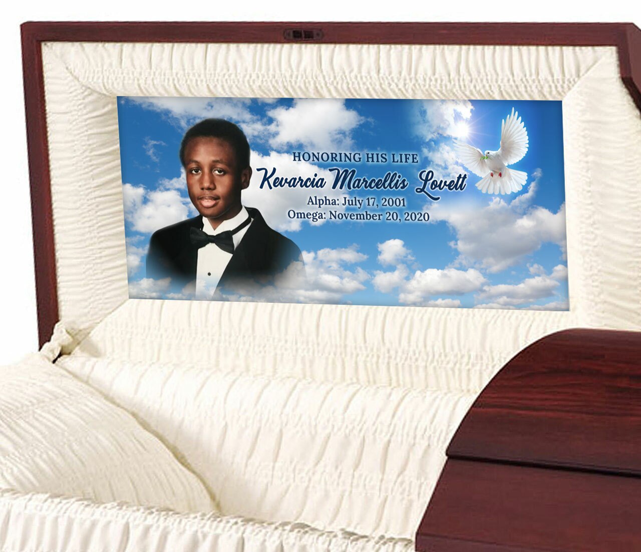 Dove Skies Personalized Casket Panel Insert.