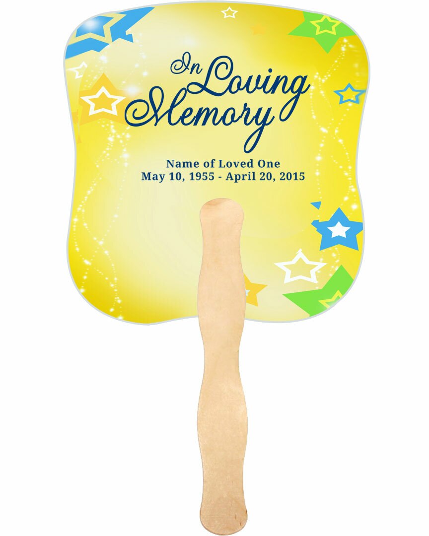 Starry Cardstock Memorial Fan With Wooden Handle (Pack of 10).