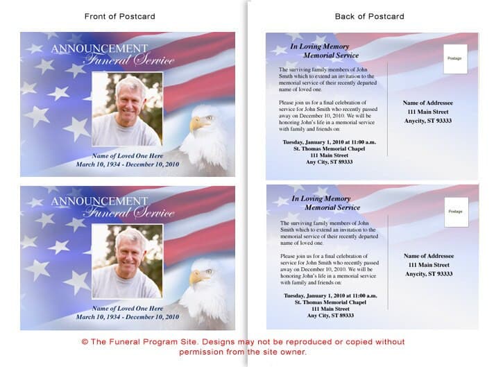 Patriot Funeral Announcement Postcard Template.