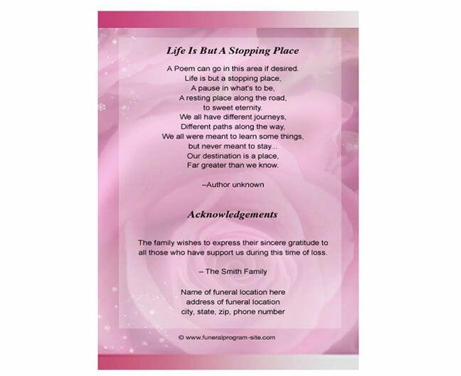 Petals Small Memorial Card Template.