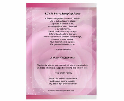 Petals Small Memorial Card Template.