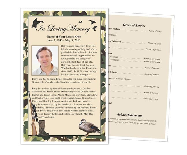 Camouflage Funeral Flyer Template.